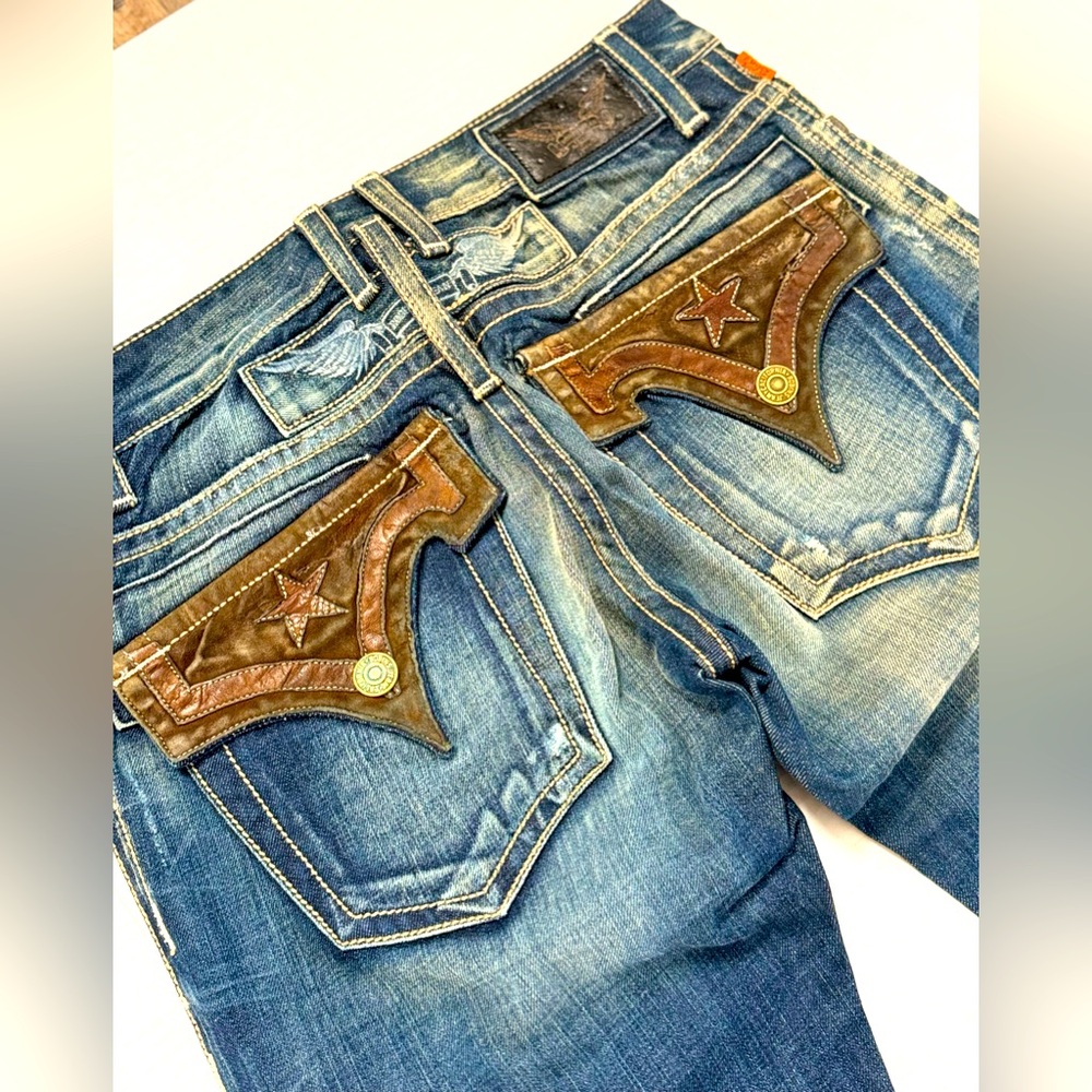 Brand New Men’s Robin’s Jean Size 30 Leather Flaps Slim Straight